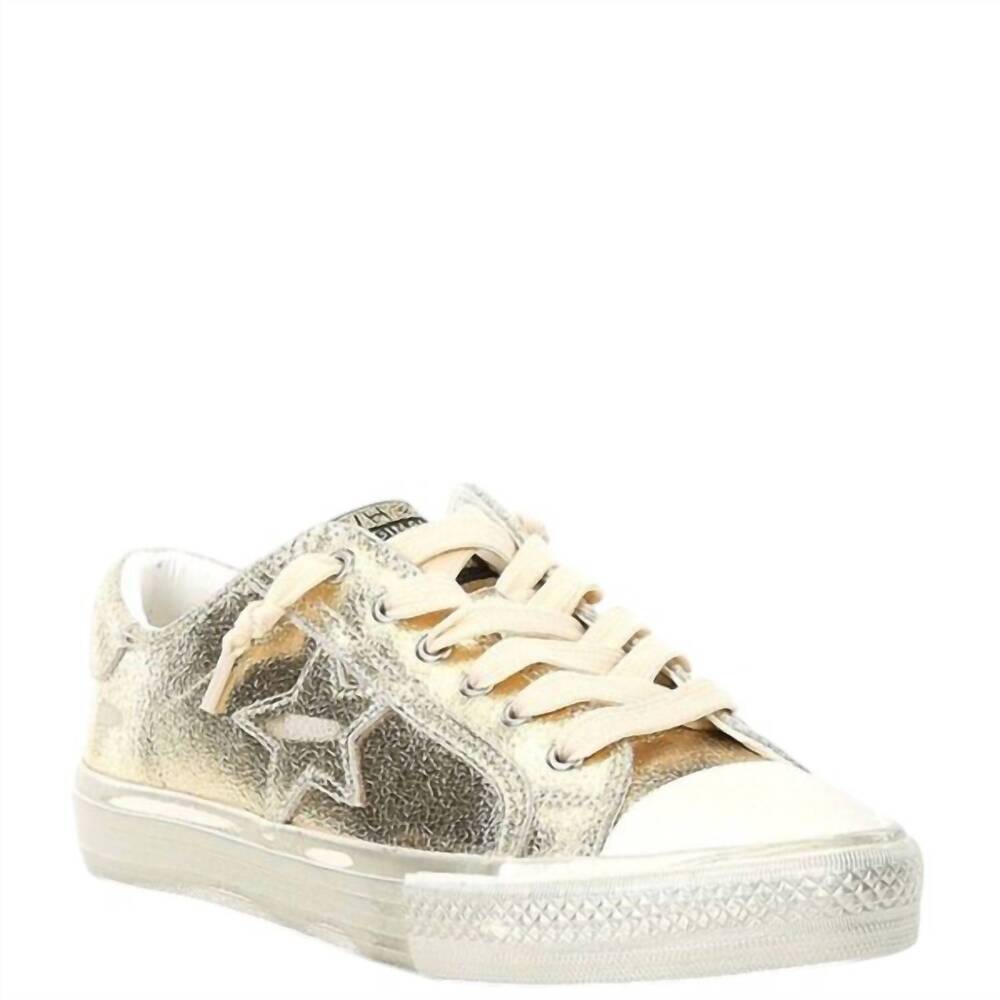 NEW VINTAGE HAVANA women's metallic retro star lowtop sneakers in gold foil